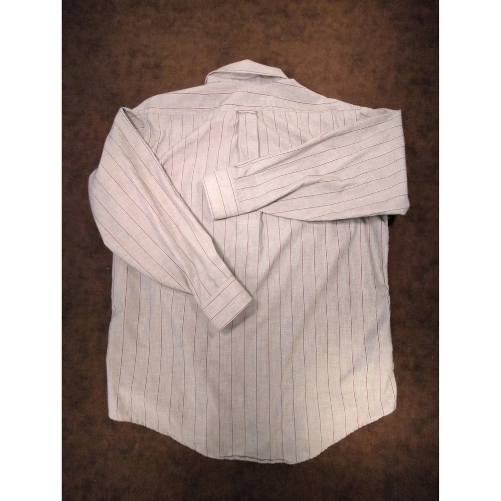 Kuppenheimer Mens Striped Button Down Shirt Grey Burgundy Long Sleeve 16.5 32/33